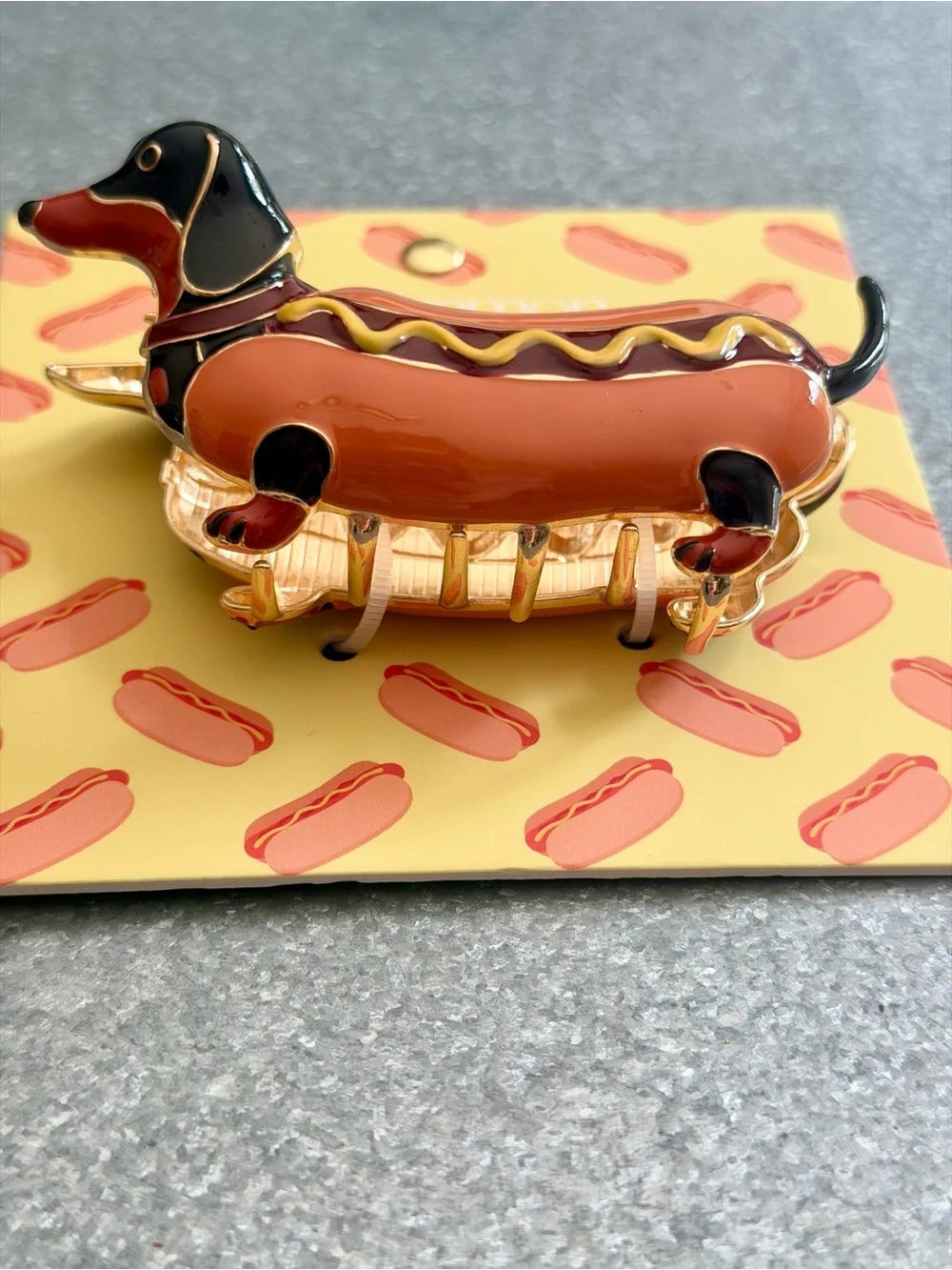Persimmon Dachshund Hot Dog Hair Clip Metal Claw Doxie Halloween Costume BBQ NWT
